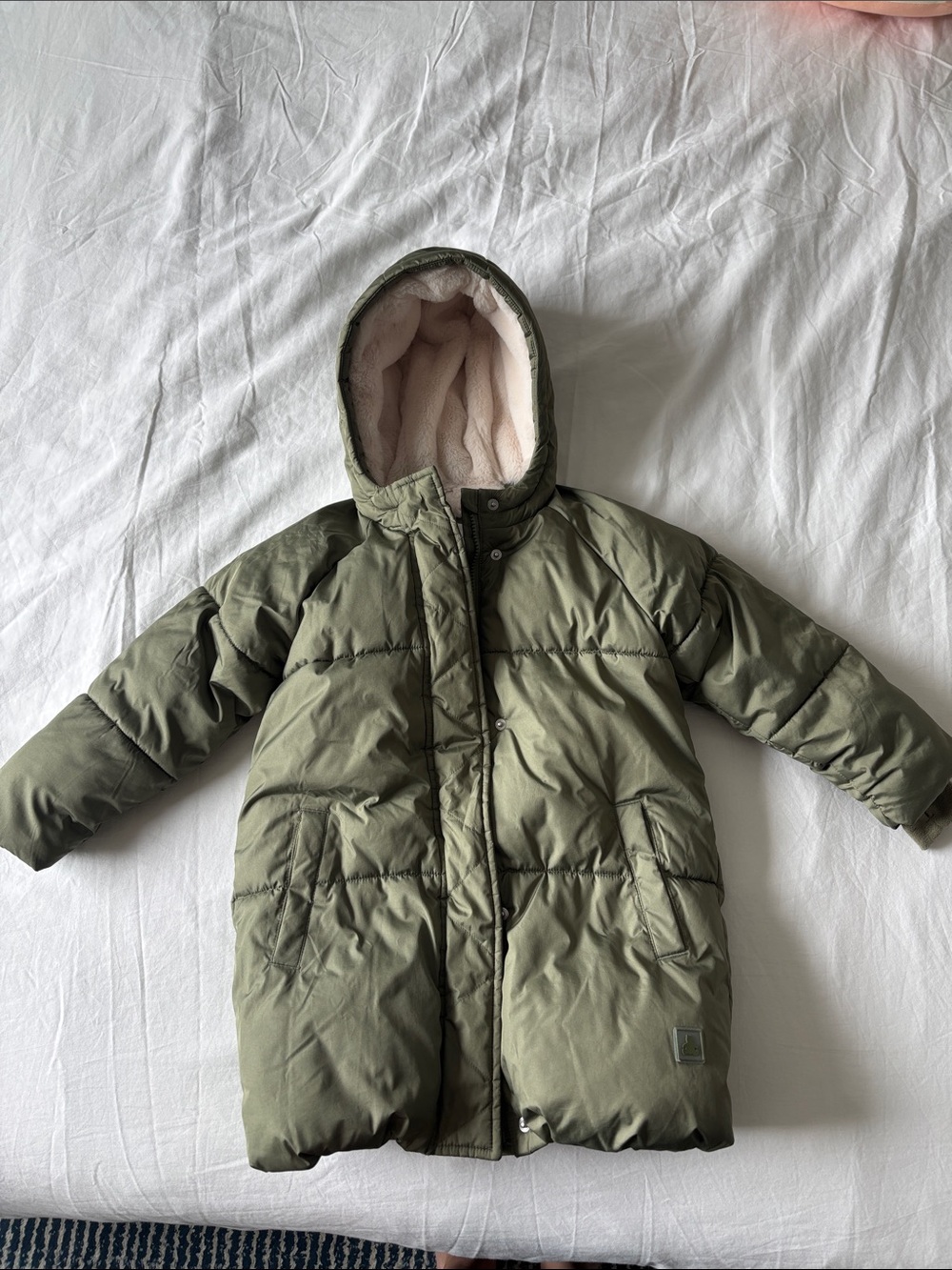 GAP PURE Girls Size 5 Sage Green Puffer Coat with Furry Lining